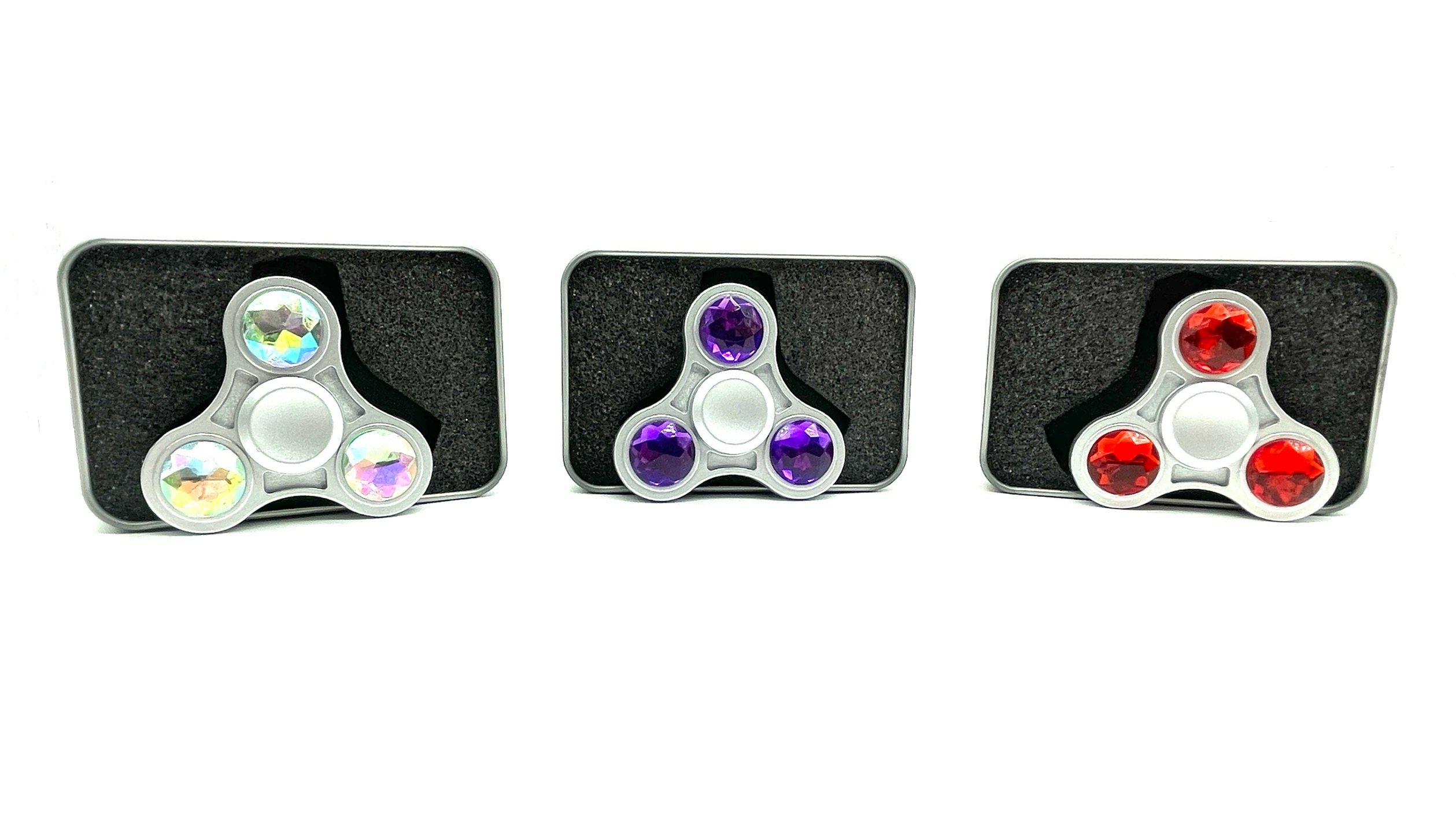 Stříbrný fidget spinner HQ fialový diamant- poškozený obal