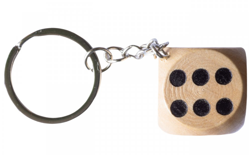 Přívěsek, klíčenka- Kostka hrací dřevěná