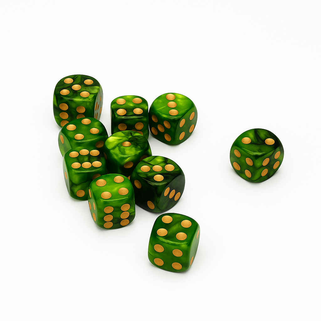 Hrací kostka zeleno-zlatá