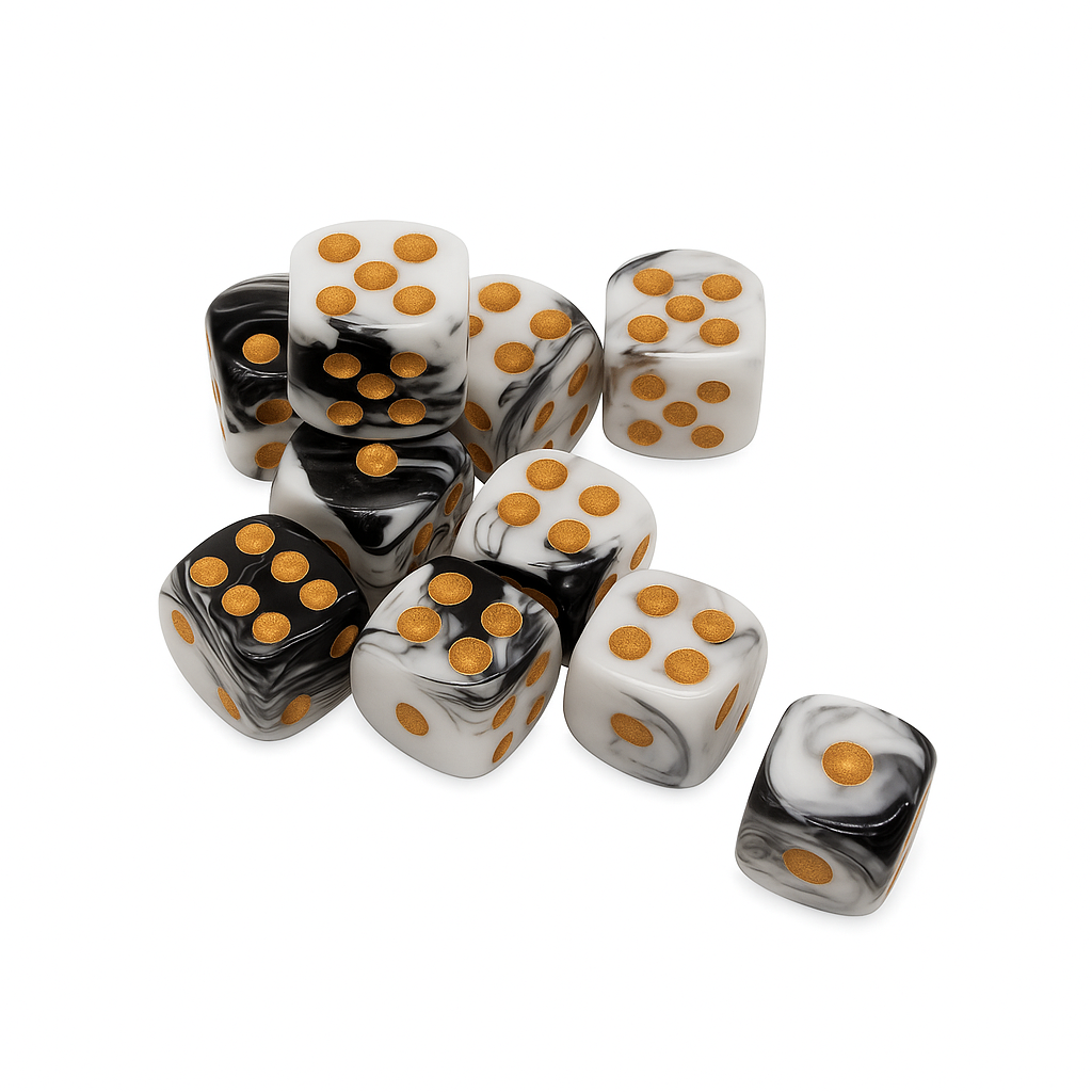 Hrací kostka černobílá/ zlatá