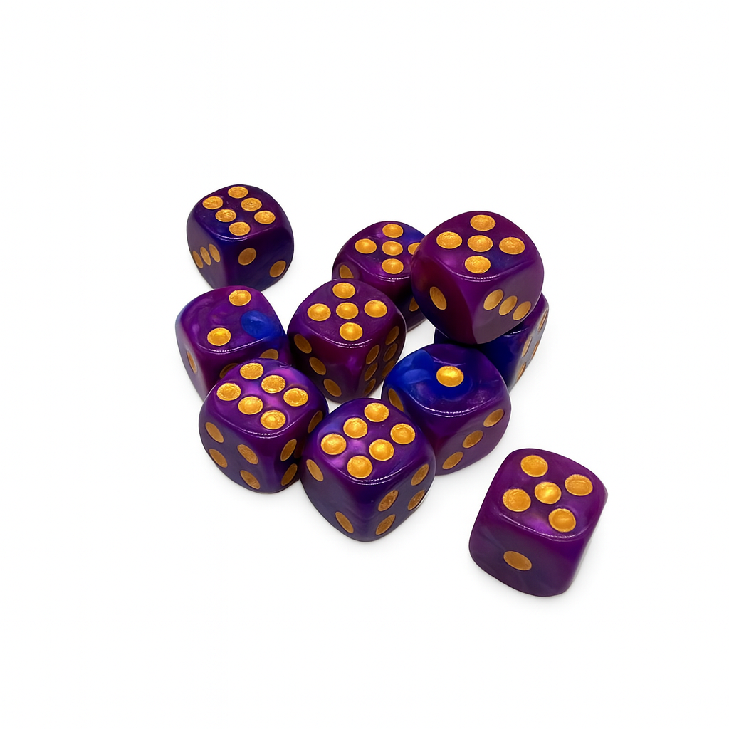 Hrací kostka fialovo-zlatá