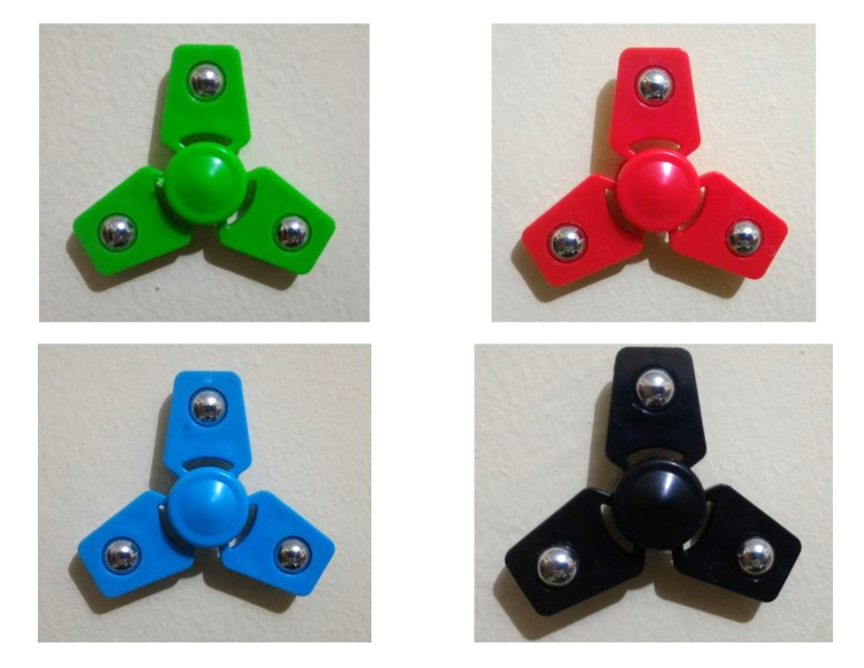 Fidget Spinner – trojramenný antistresový spinner s kovovými závažími, modro/růžový