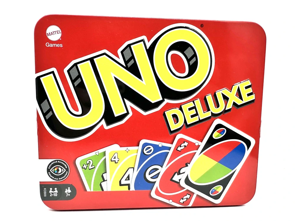 Mattel Uno Deluxe v kovovém obalu, karetní hra