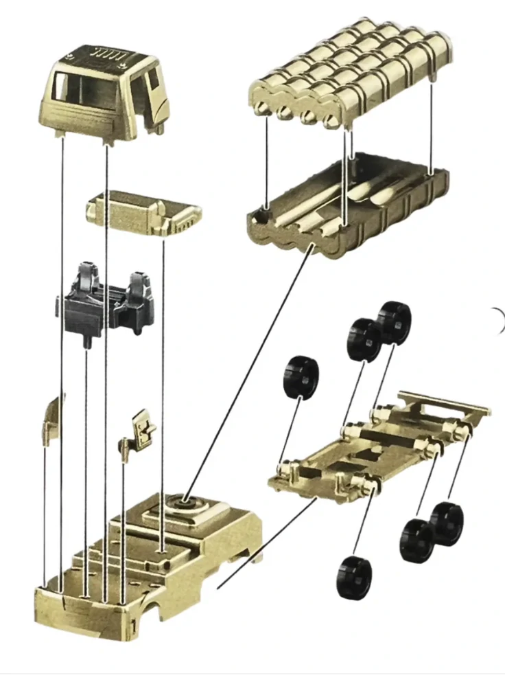 Vojenské auto 8 raket stavebnice 7 x 2.5 cm