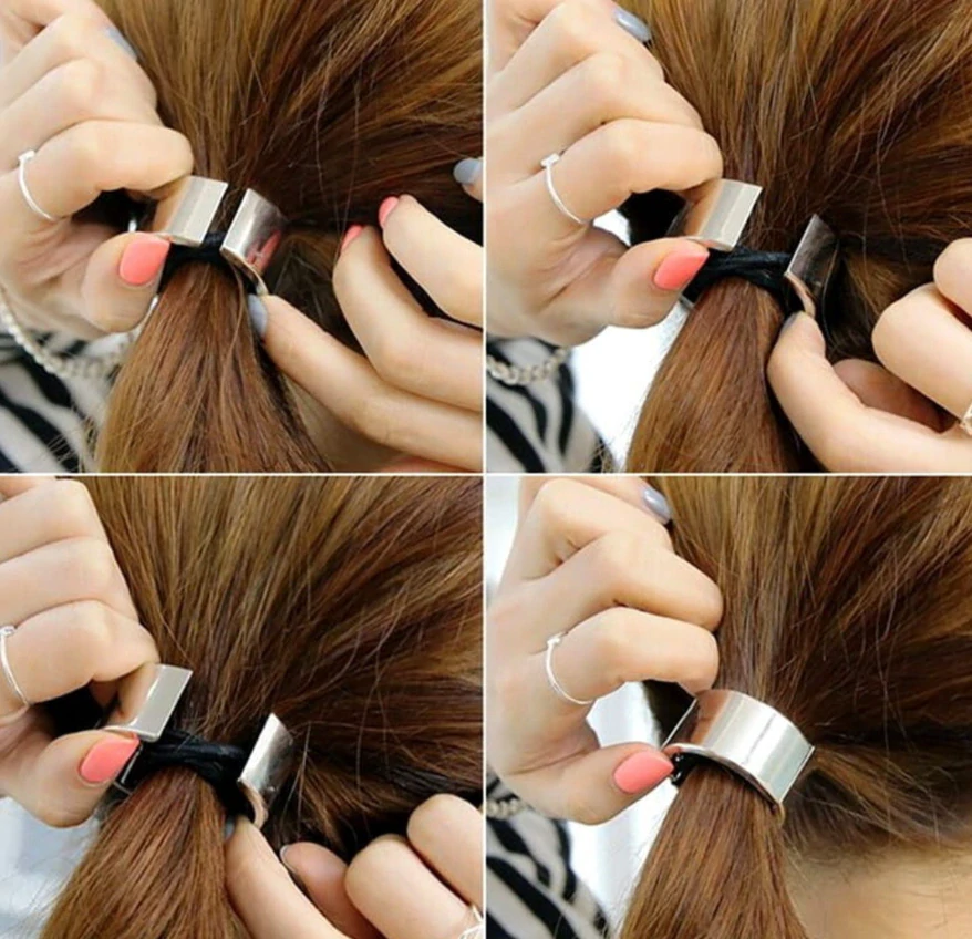 Metalická klipová spona do vlasů s gumičkou