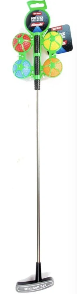 Golfová hůl 60cm + 4 barevné míčky dětský golfový set 3 druhy kov/plast