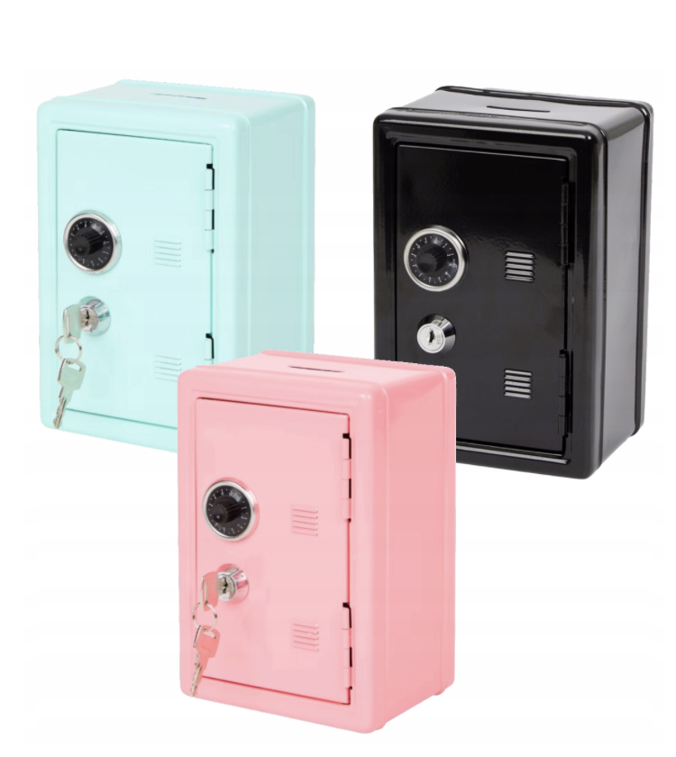 Dětský kovový mini trezor – světle modrý, kombinační zámek + klíč