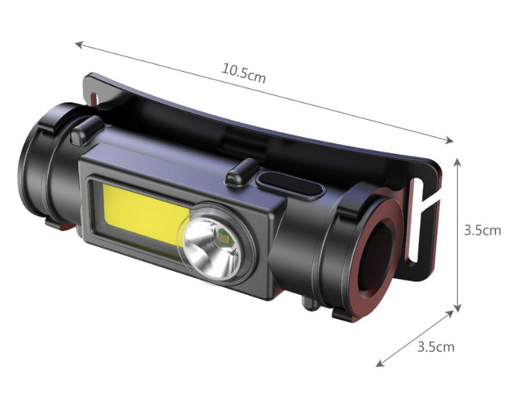 LED čelovka  COB světlem a nastavitelným reflektorem – USB dobíjení, voděodolná
