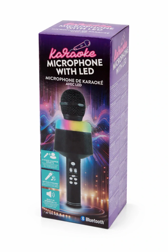Bezdrátový karaoke mikrofon s LED podsvícením a Bluetooth, černý 