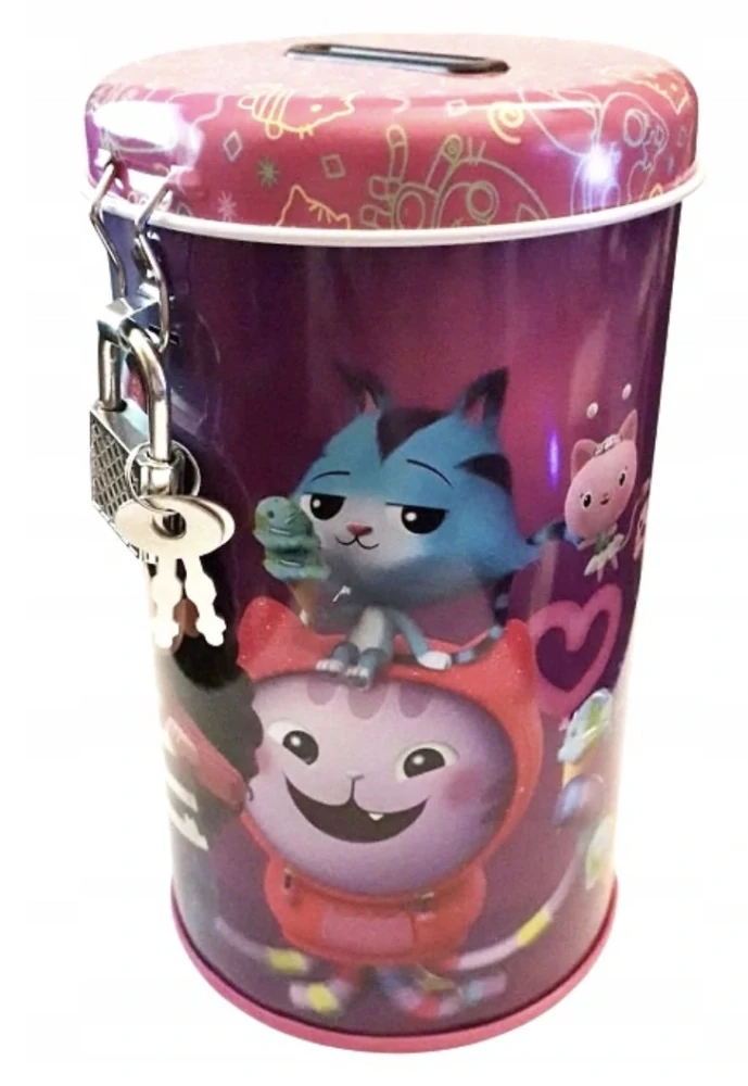 Dětská kovová pokladnička se zámkem – růžovo-fialová-Gabin kouzelný domek