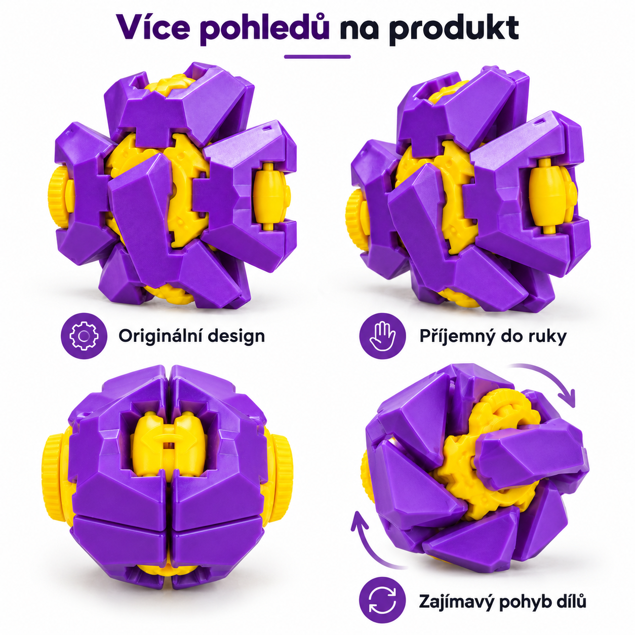 Mechanický hlavolam – antistresová fidget hračka fialovo-žlutá