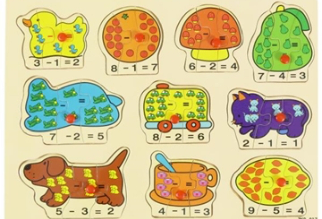 Vkládací puzzle, dřevěné hračky, sčítání odečítání