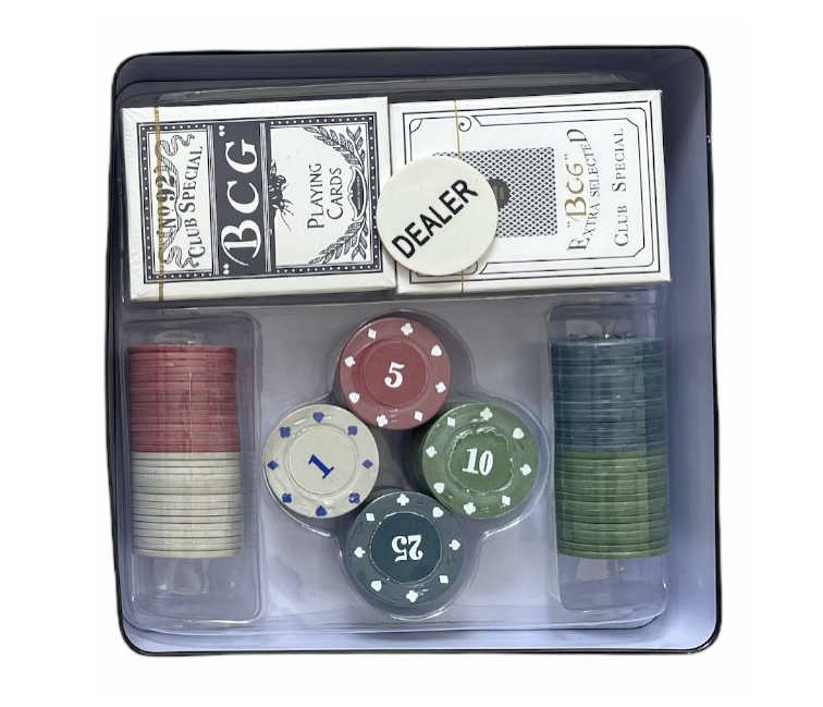 SET POKER V BOXU, karty a 100 ŽETONŮ
