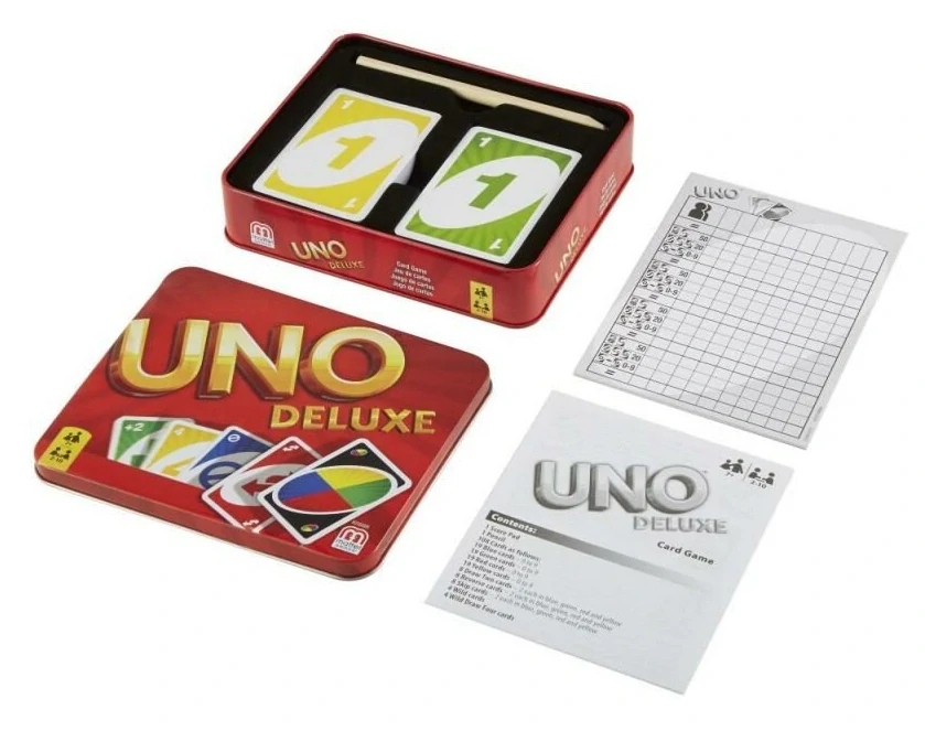 Mattel Uno Deluxe v kovovém obalu, karetní hra