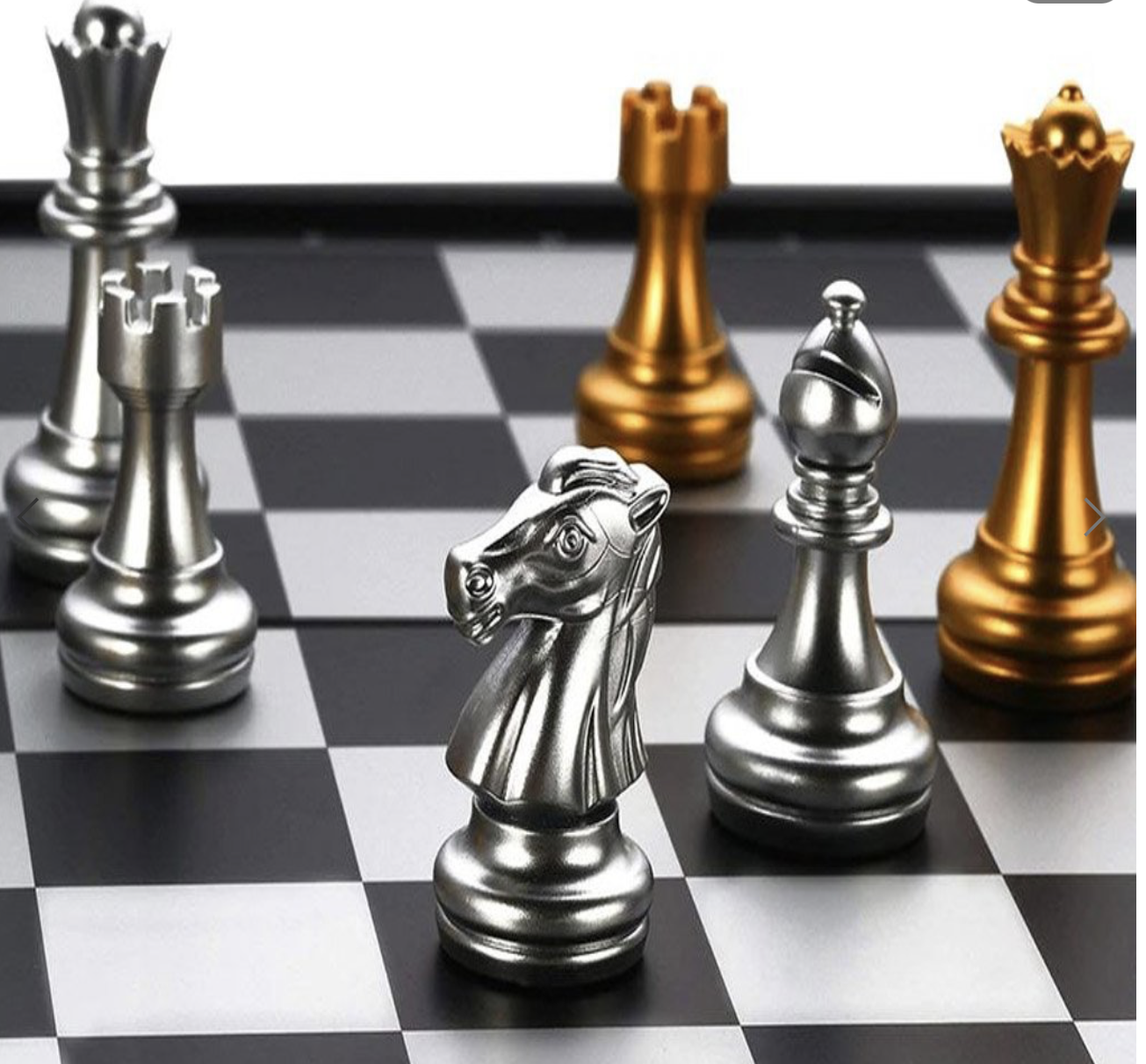 Magnetické metalické zlato-stříbrné šachy 25×25 cm