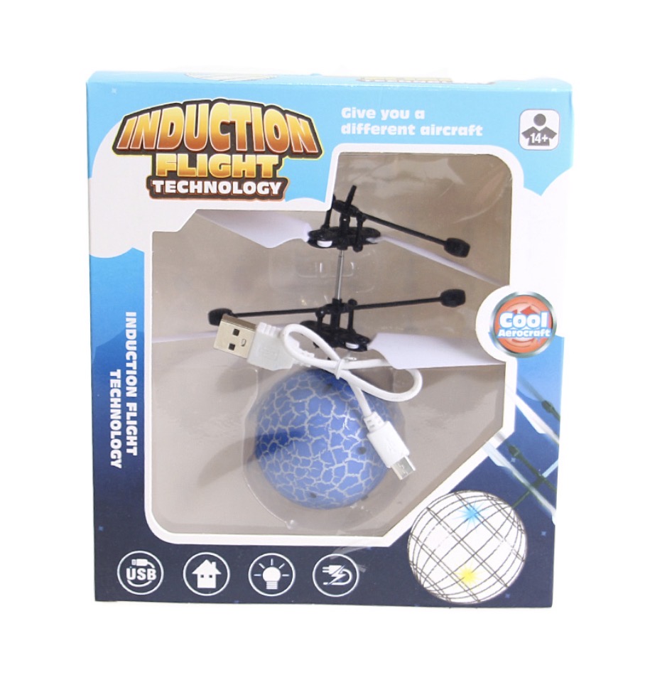 Létající spinner koule – interaktivní heli-ball modrá 