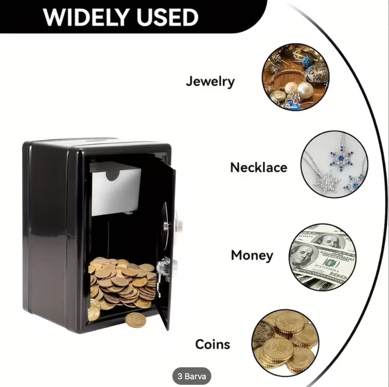 Dětský kovový mini trezor – světle modrý, kombinační zámek + klíč