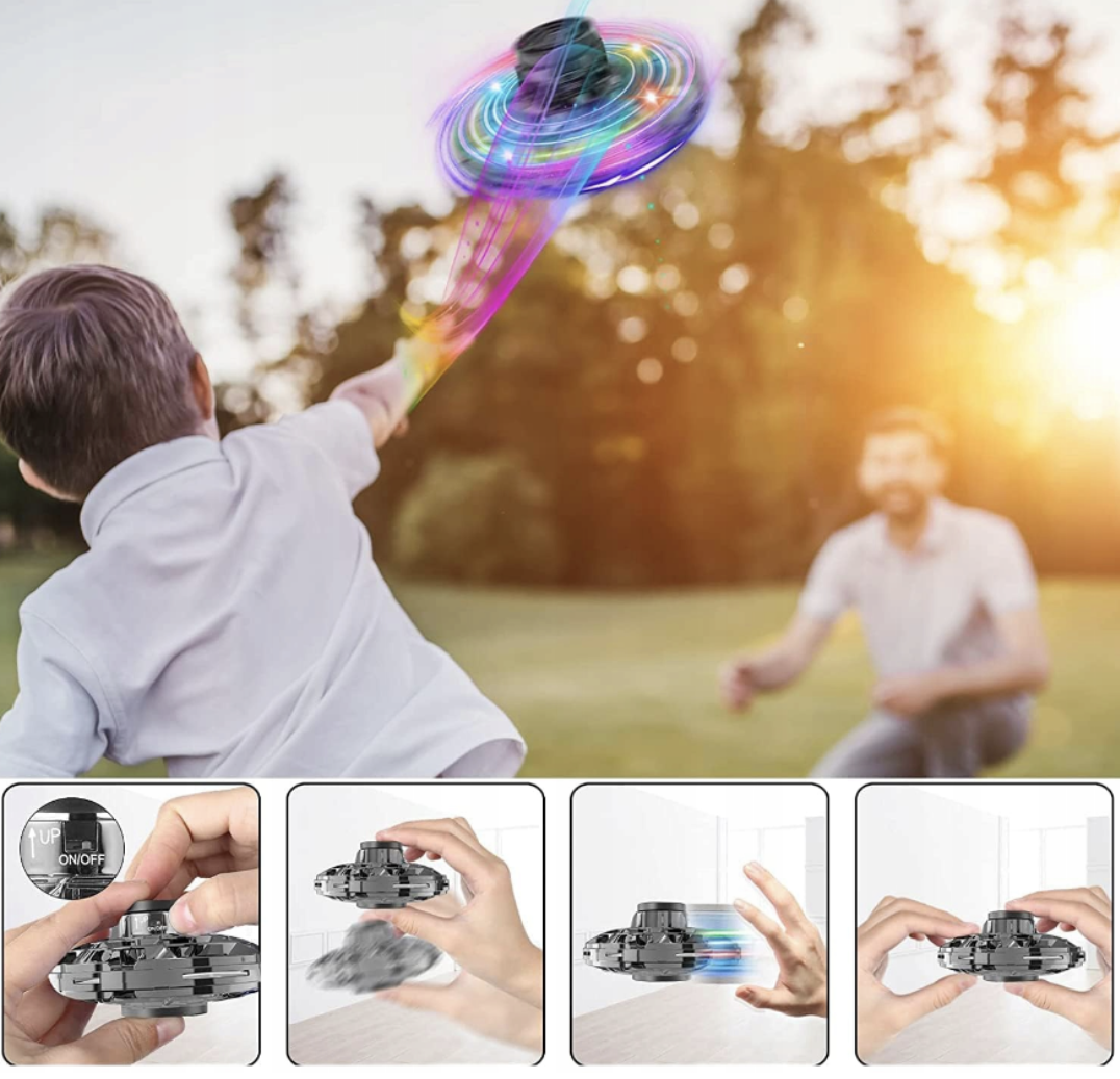 Indukční létající míček PTW – 360° rotující LED UFO spinner (USB nabíjení) zlatý 