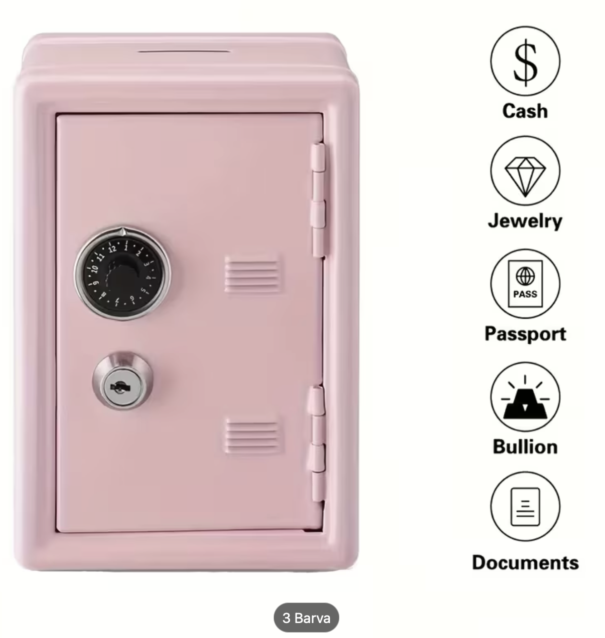 Dětský kovový mini trezor – světle modrý, kombinační zámek + klíč