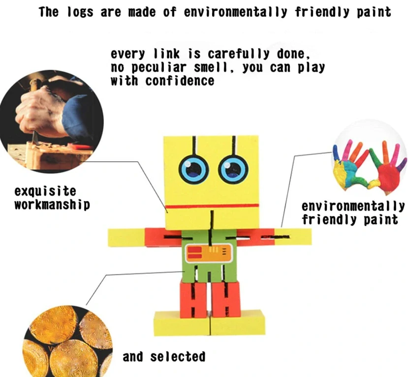 My first robot, dřevěná hračka, Žlutá