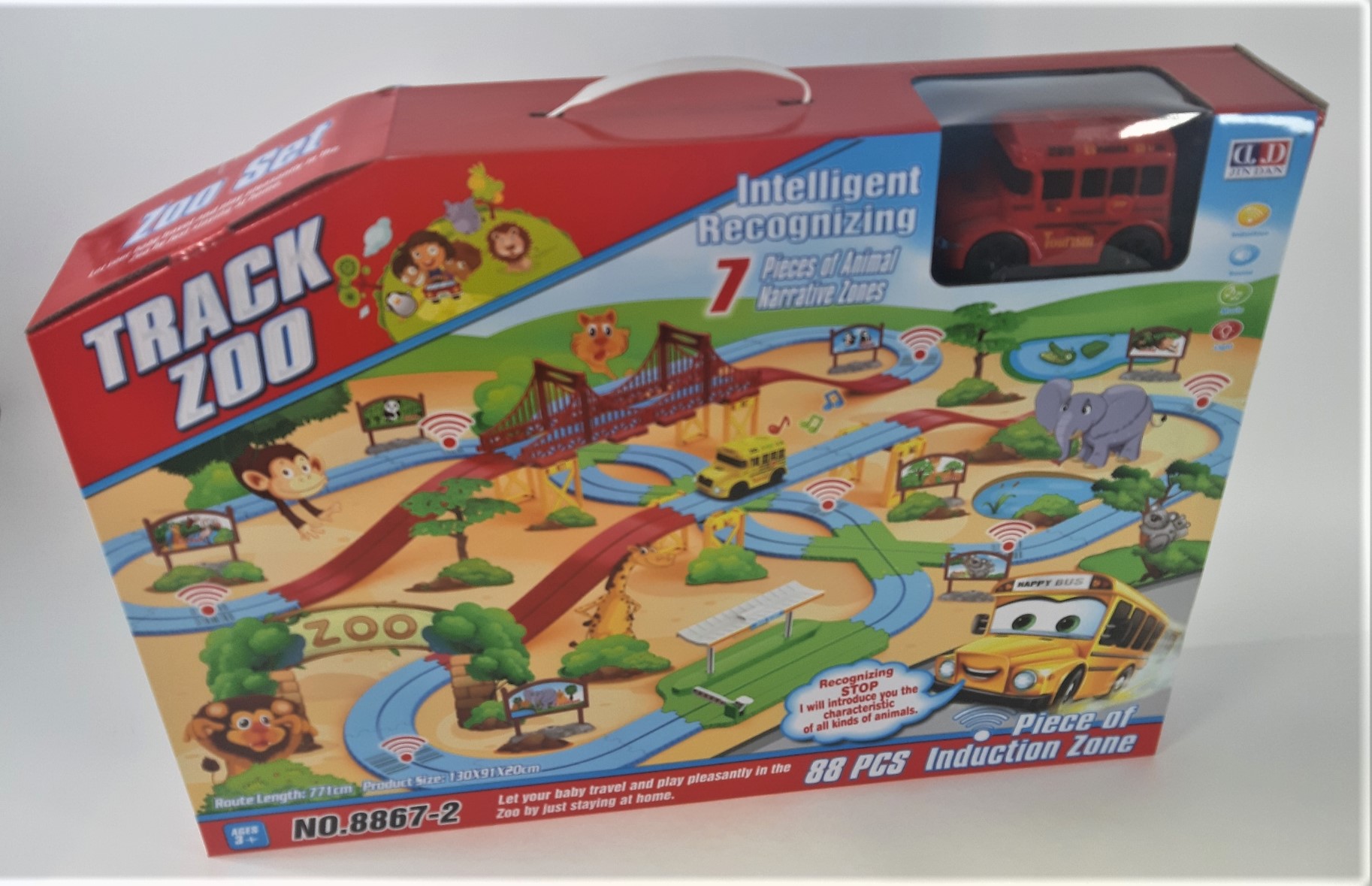 Interaktivní naučná dráha ZOO s výkladem set s autobusem na baterie Světlo Zvuk, 771cm 