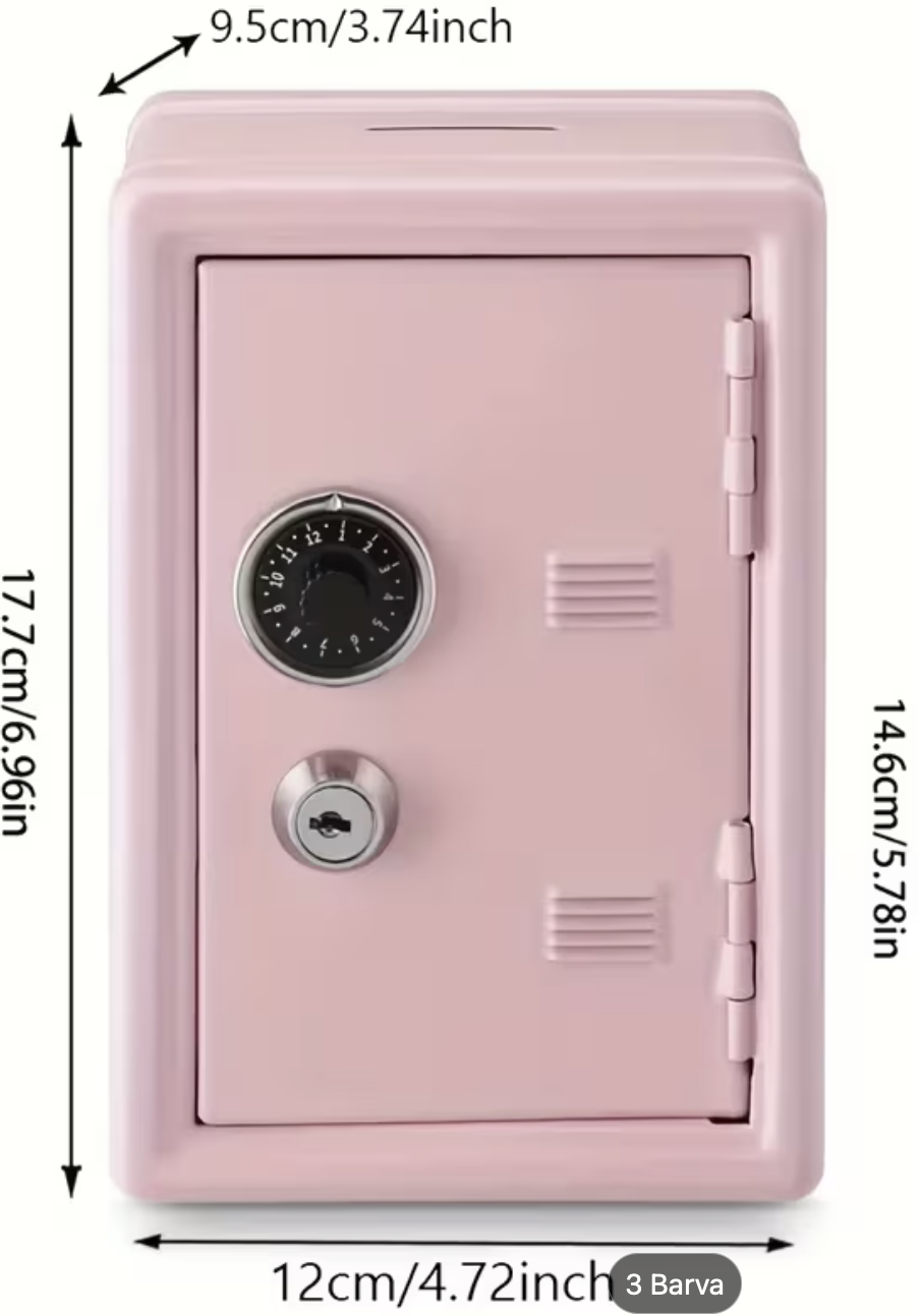 Dětský kovový mini trezor – světle modrý, kombinační zámek + klíč