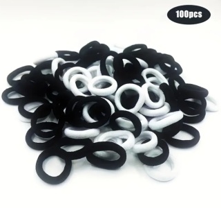 Elastické gumičky do vlasů, černé a bílé, 100 ks