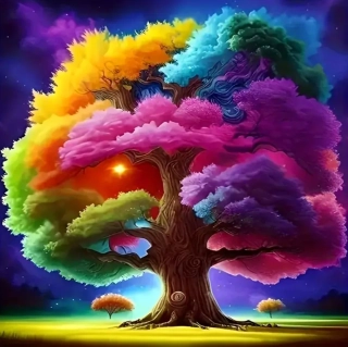 5D diamantové malování, Barevný strom II, 20x20 cm