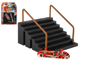 Skateboard prstový plast 9cm se schůdky a zábradlím