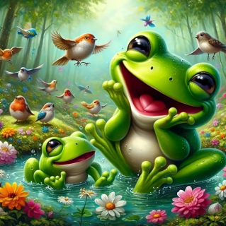 5D diamantové malování, Hravé žáby, 20x20 cm