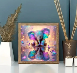 5D diamantové malování, Slůně s motýly, 20x20 cm