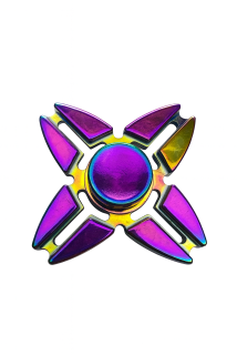 Kovový fidget spinner duhový čtyřramenný v dárkovém pouzdře 