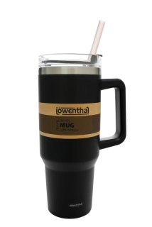 Löwenthal Termo hrnek s brčkem – černý, nerezový, 1200 ml