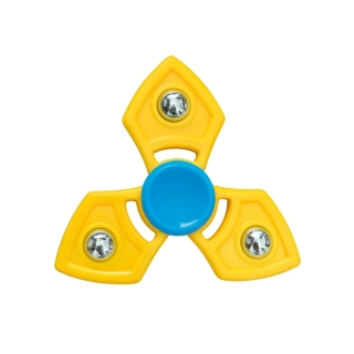 Fidget Spinner – trojramenný antistresový spinner s kovovými závažími, žluto/modrý 