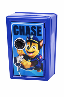 Dětský kovový mini trezor modrý – Paw tlapková patrola-Chase , kombinační zámek + klíč