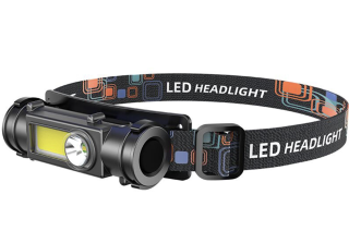 LED čelovka  COB světlem a nastavitelným reflektorem – USB dobíjení, voděodolná