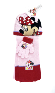 Hřejivý zimní set Disney Minnie Mouse čepice, rukavice a šála- růžový