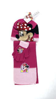 Hřejivý zimní set Disney Minnie Mouse čepice, rukavice a šála- červeno-růžový