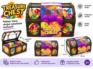 okladnička Truhla s pokladem Treasure Chest – zlaté mince a barevné diamanty