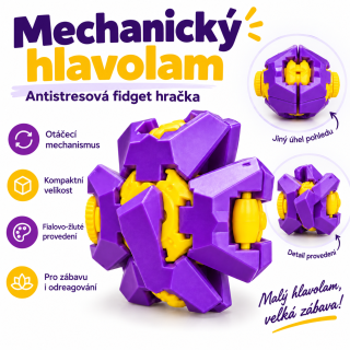 Mechanický hlavolam – antistresová fidget hračka fialovo-žlutá