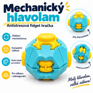 Mechanický hlavolam – antistresová fidget hračka modro-žlutý