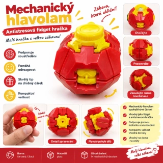 Mechanický hlavolam – antistresová fidget hračka červeno-žlutá