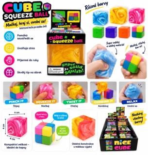 Antistresová mačkací kostka Cube Squeeze Ball – barevná