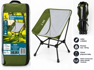 ROYAK Camping Folding Chair – ultralehká skládací kempingová židle s pouzdrem, nosnost 120 kg
