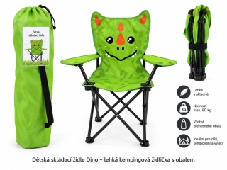 Dětská skládací kempingová židle Dino s přenosným obalem – zelená