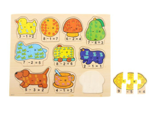 Vkládací puzzle, dřevěné hračky, sčítání odečítání