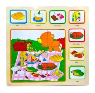 Dřevěné puzzle piknik, učíme se Anglicky.